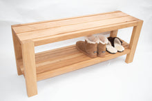 Load image into Gallery viewer, Solid Oak Wooden Bench Seat with Shoe Shelf