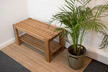 Load image into Gallery viewer, Solid Oak Wooden Slatted Bench Seat with Shoe Shelf