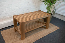 Load image into Gallery viewer, Solid Oak Wooden Slatted Bench Seat with Shoe Shelf