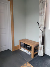 Load image into Gallery viewer, Solid Oak Wooden Slatted Bench Seat with Shoe Shelf