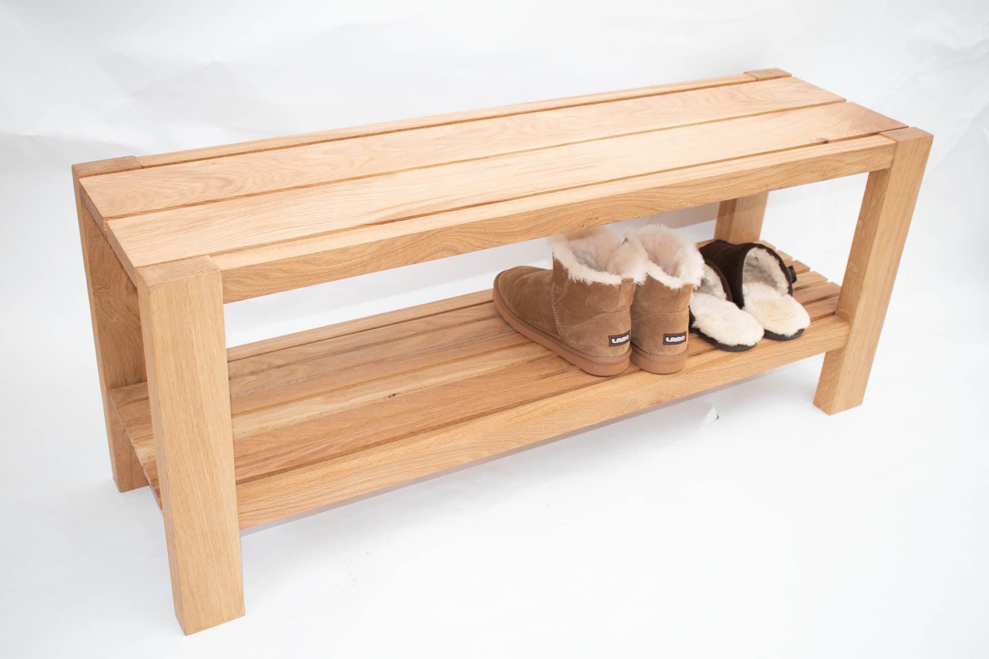 Solid Oak Wooden Bench Seat with Shoe Shelf The Wooden Storage