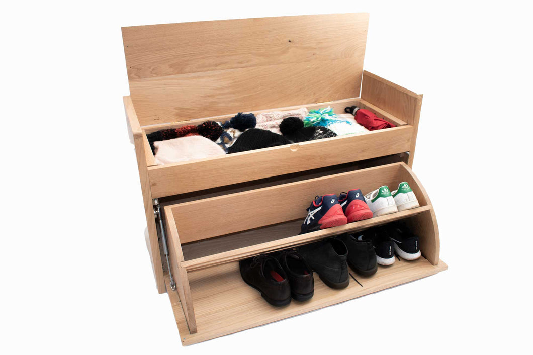 Hallway Storage Bench For Shoes / Hats / Gloves / Scarves - Solid Oak