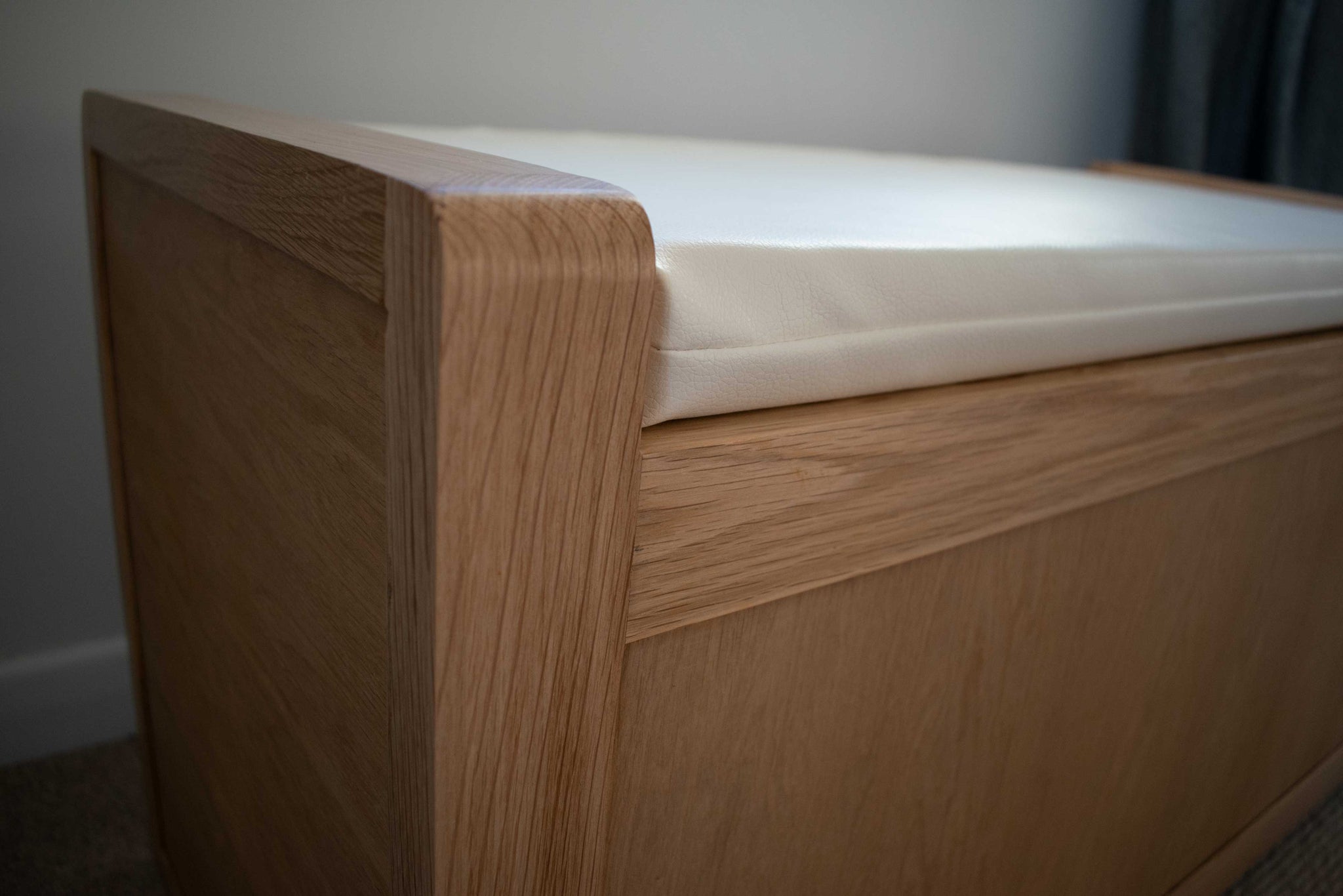 Oak storage sales bench with cushion